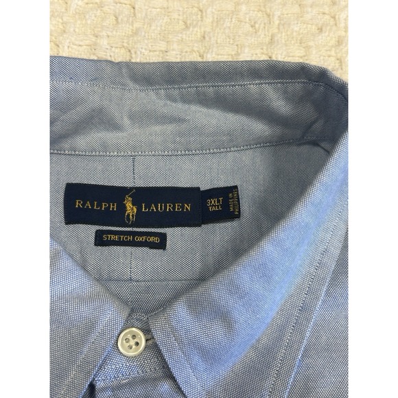 Ralph Lauren Men's 3XLT Tall Stretch Oxford Shirt Blue‎ Button Long Sleeve Pony - Picture 5 of 11